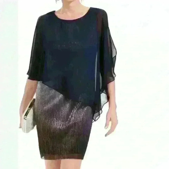 Connected Apparel Cape Overlay Metallic Dress Size 12 - Picture 1 of 6